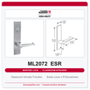 Corbin Russwin ML2072 ESR Classroom Intruder Mortise Lockset | Grade 1 Commercial